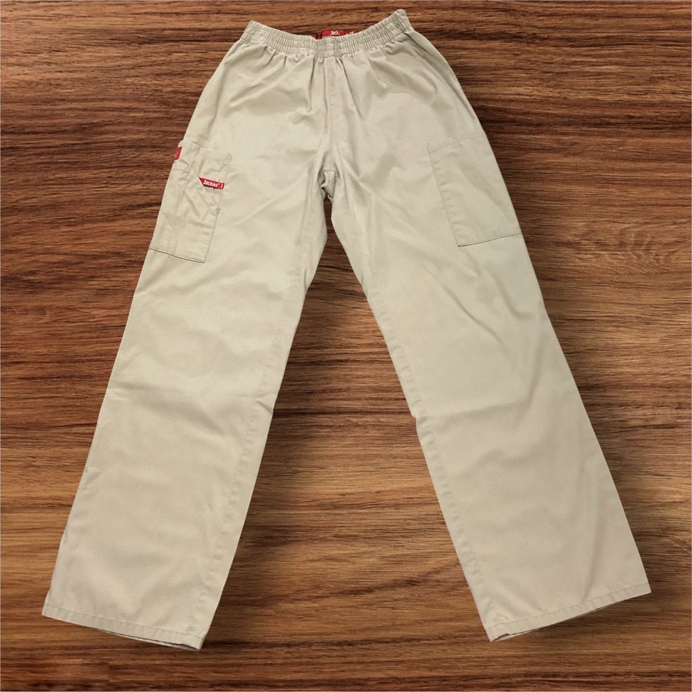 Dickies Khaki Scrub Pants Petite XS Cargo Elastic Waist 86106P Tan Straight Leg
